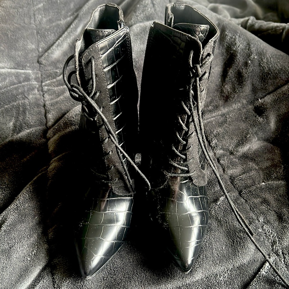 Black Crocodile pattern booties